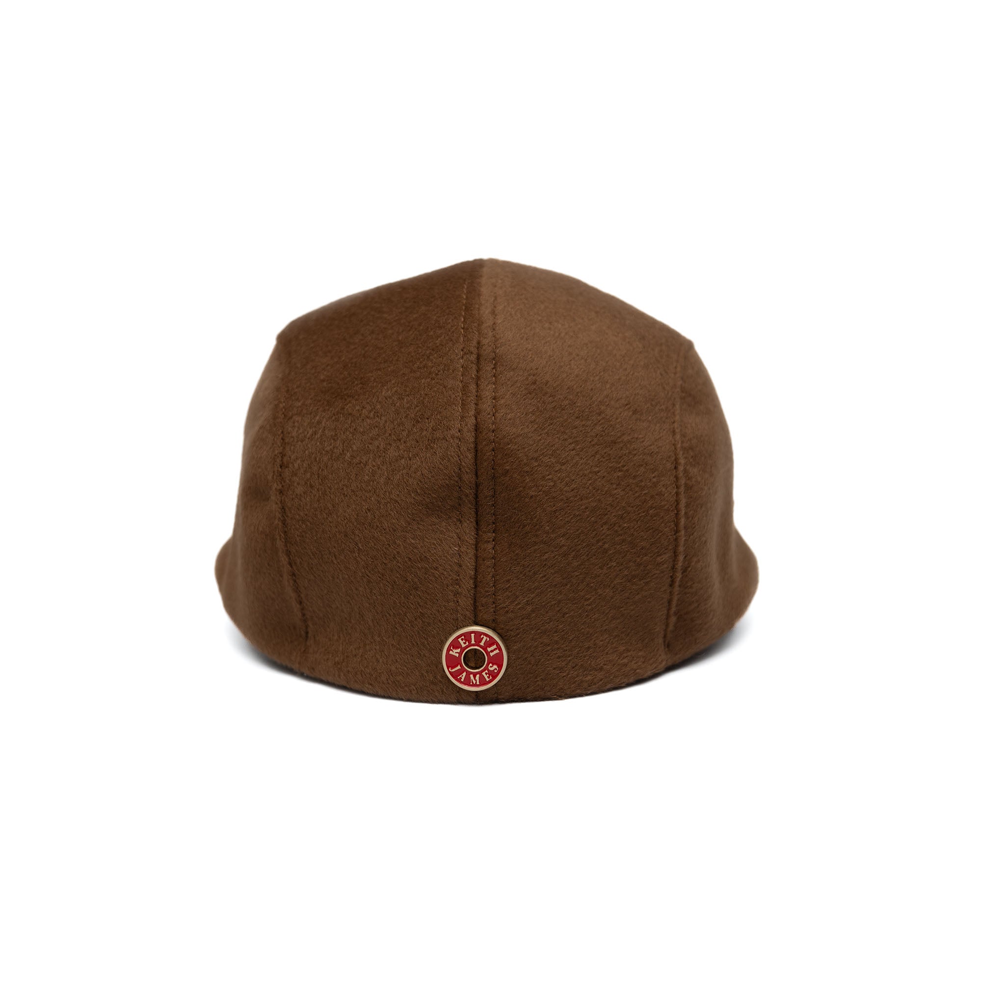 A brown newsboy cap made of wool with a cotton twill visor, featuring a branded logo on the front.