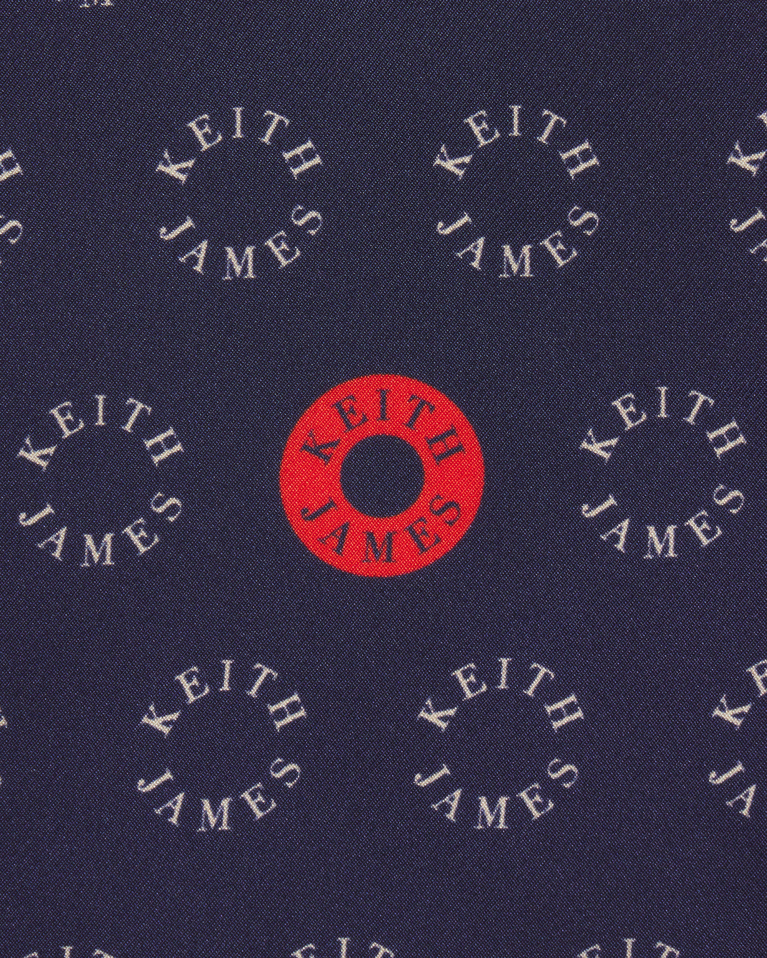 Pattern of 'Keith James' text and logo on a dark blue background