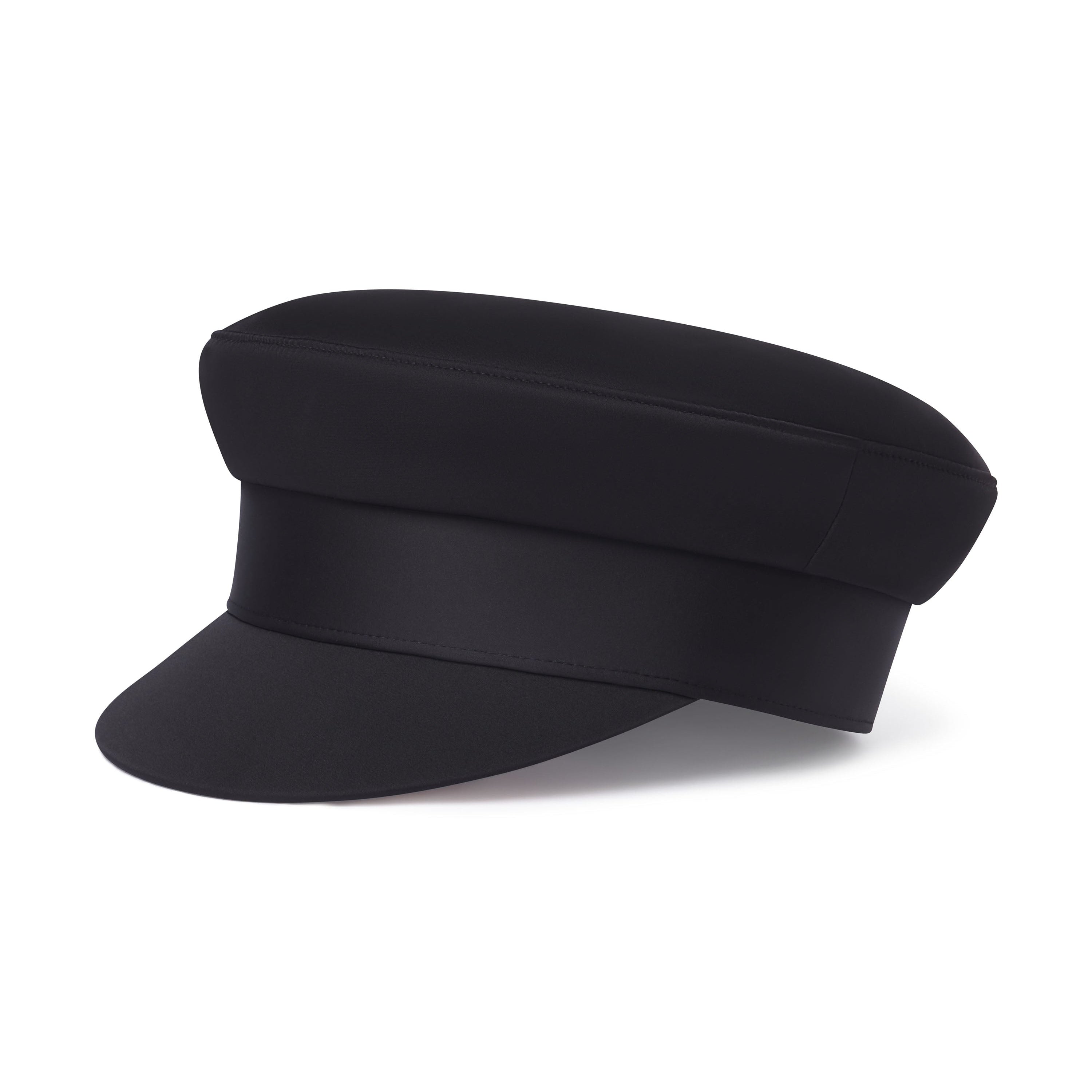 A black modern structured sailor cap with a soft curved visor, brushed gold hardware at the back band, and a Keith James branded sweatband.