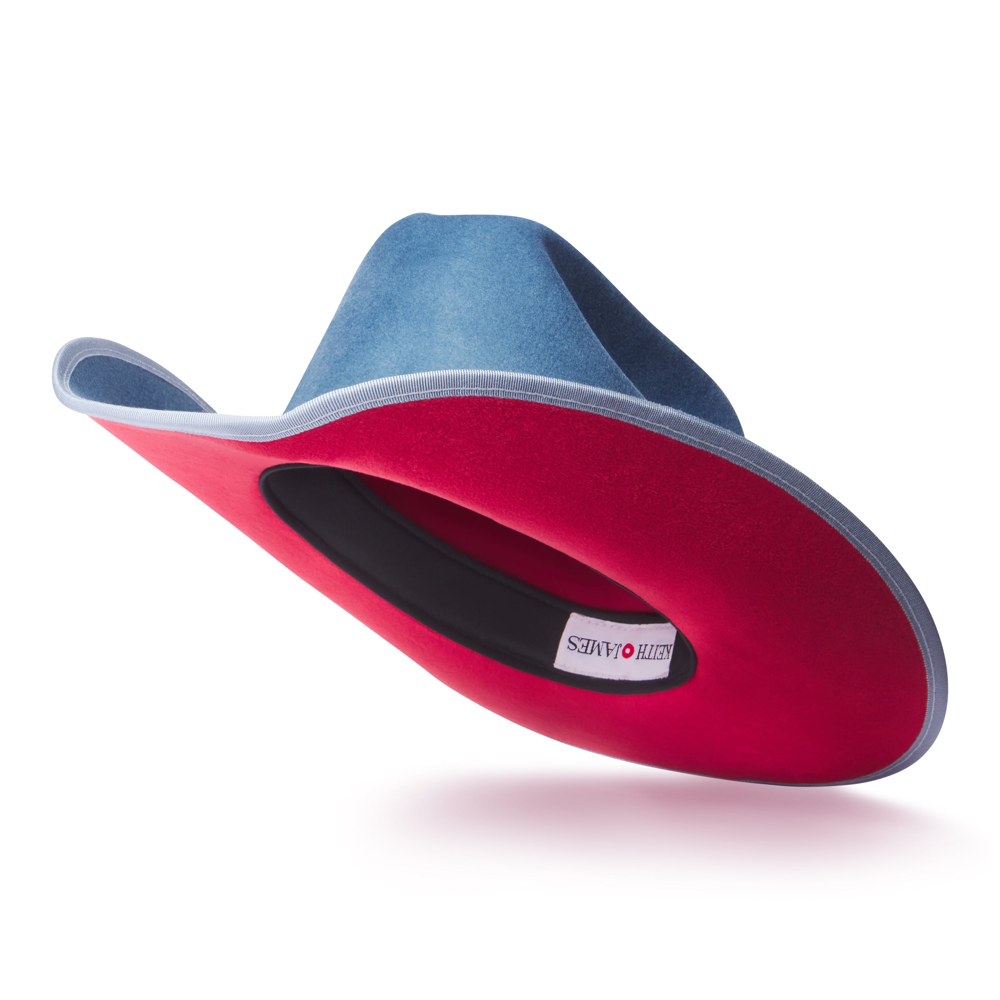 Red and blue pet bed with a visible brand logo on a white background