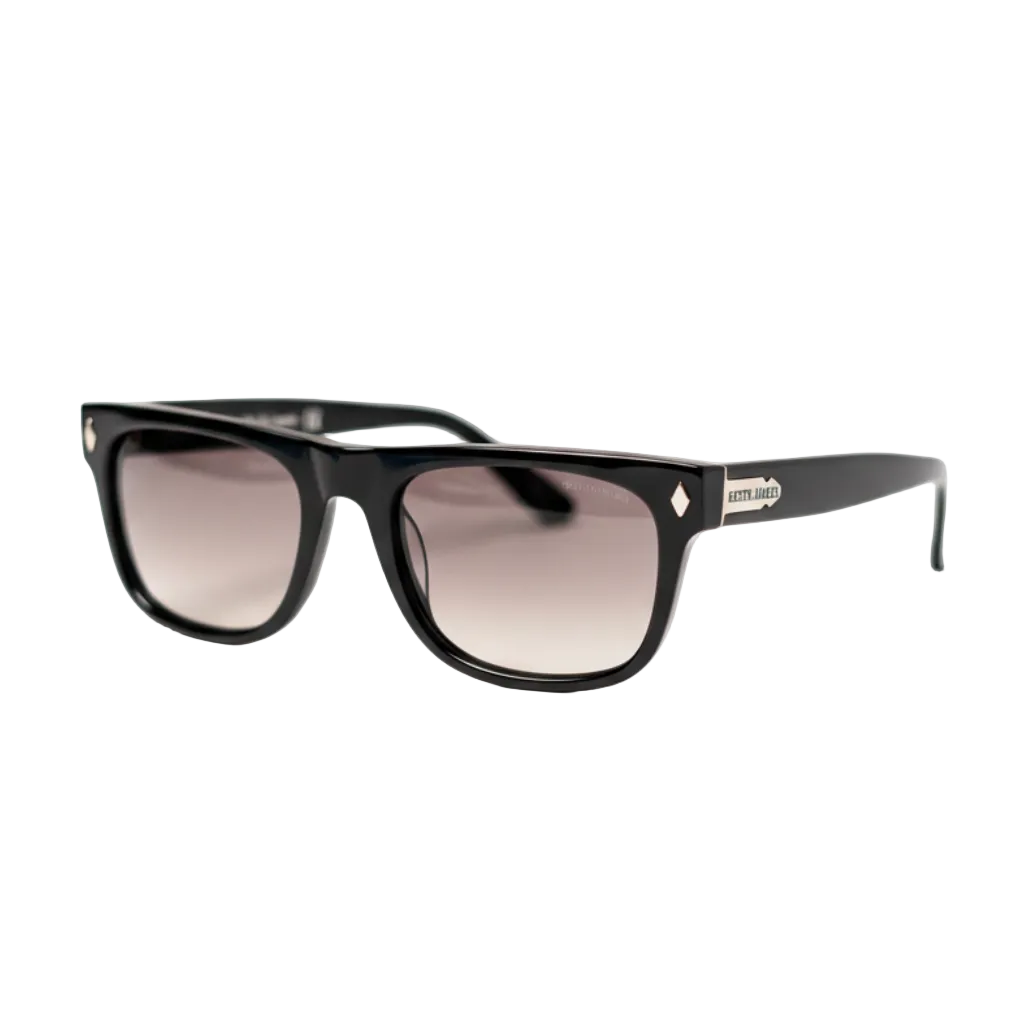 Black sunglasses with gradient lenses on a white background