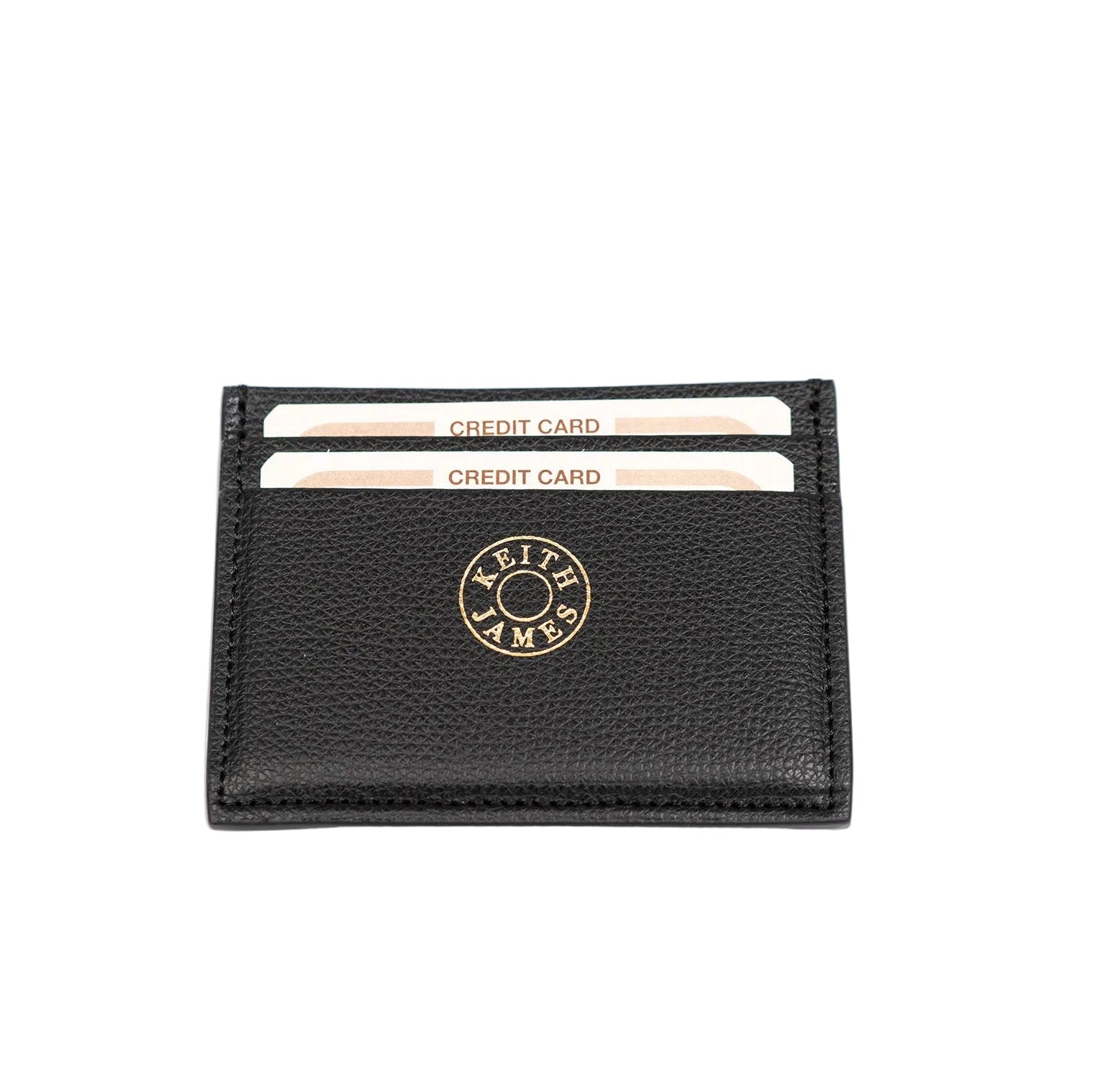 Black cardholder with brand logo on a white background