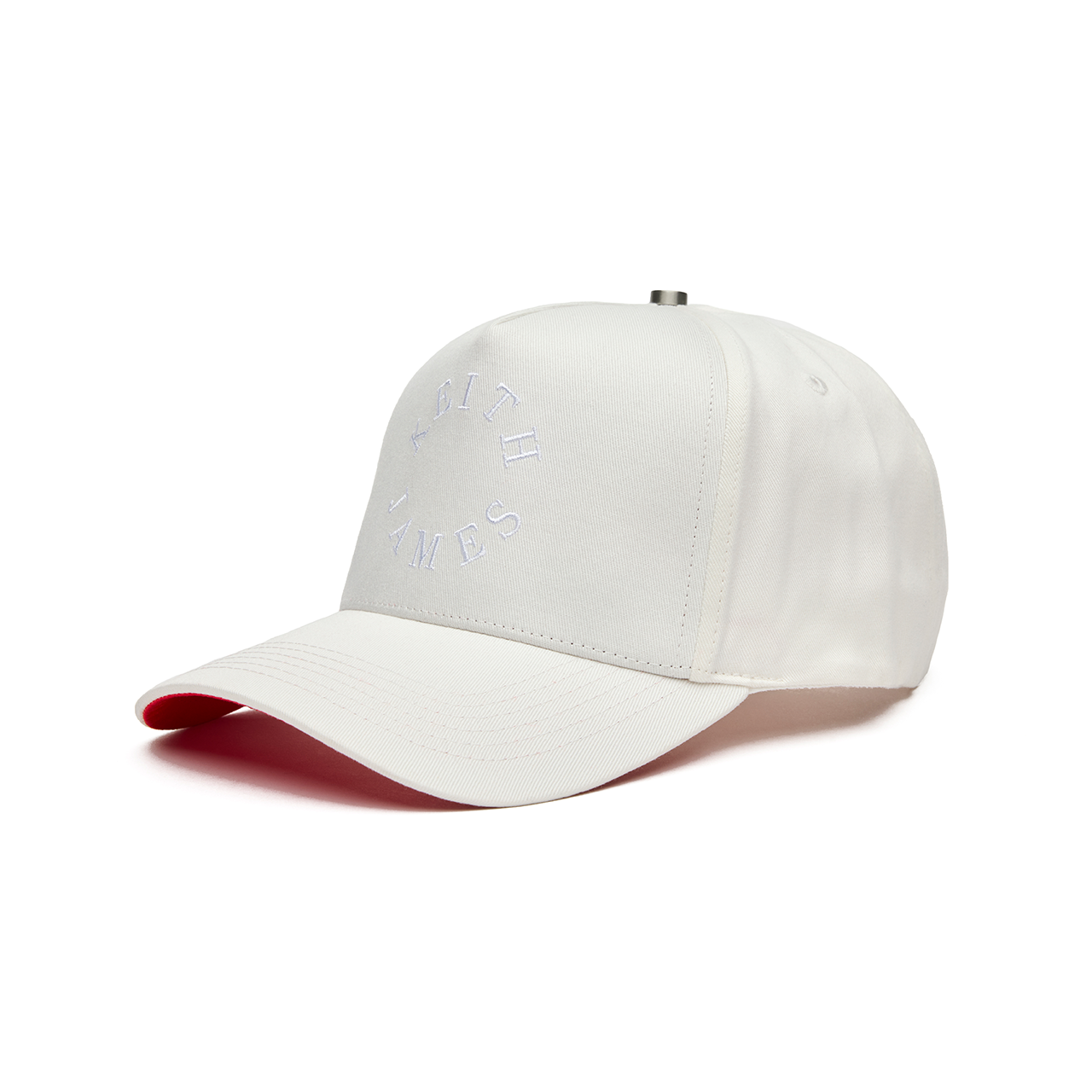 White baseball cap with red interior on a white background