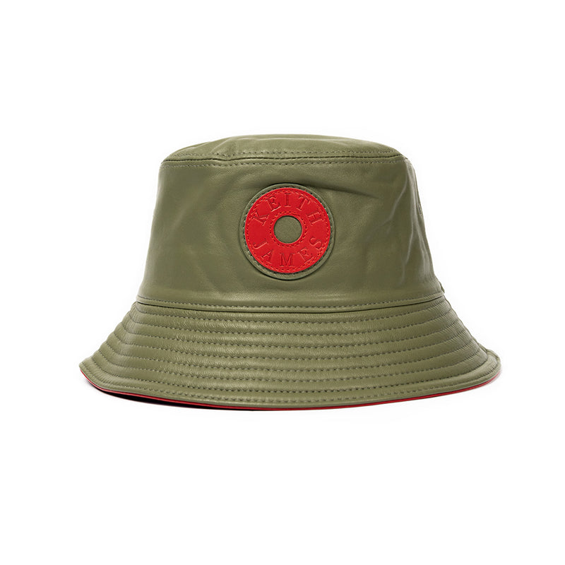 Leather Bucket Hat (Olive Green)
