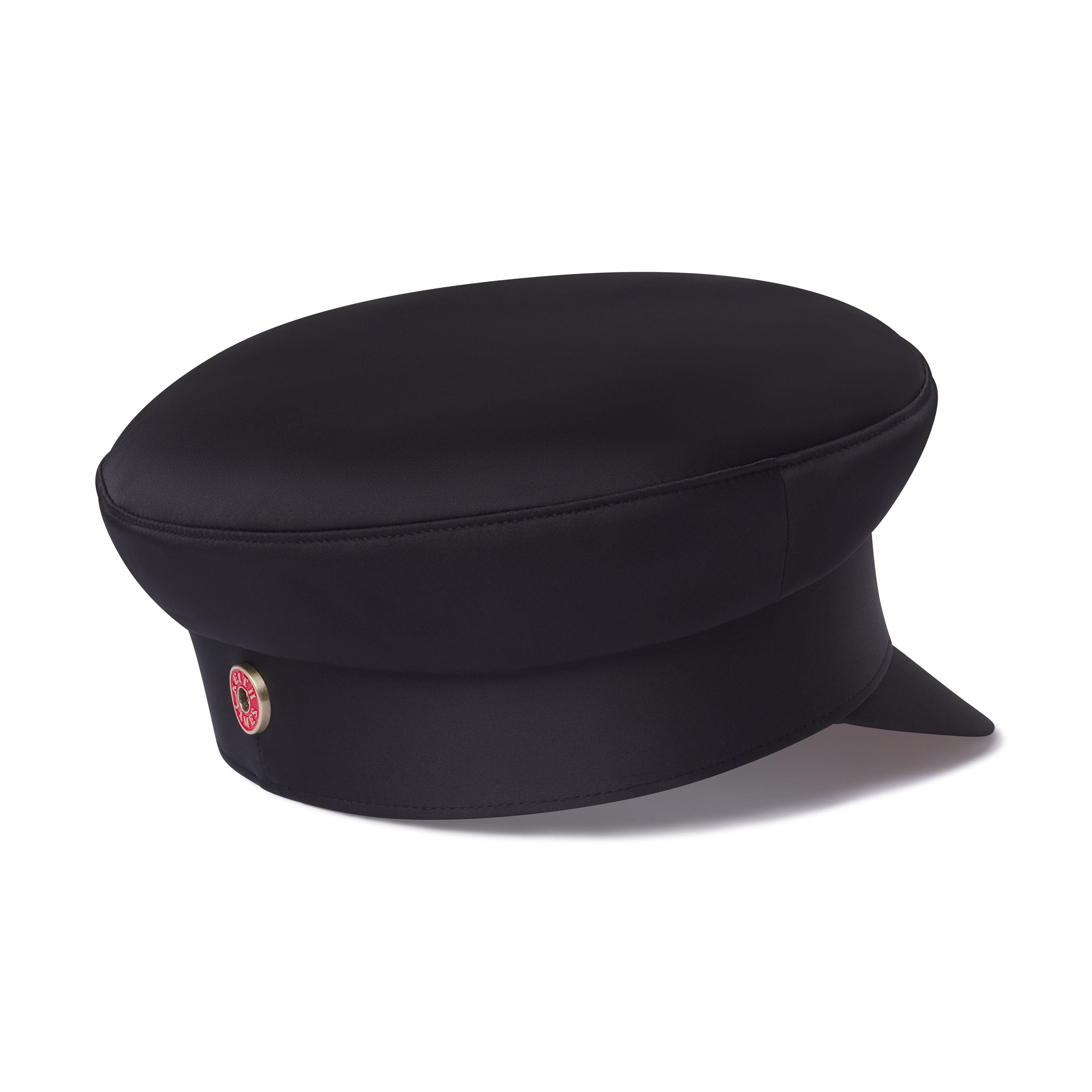 A jet black modern structured sailor cap with a flat brim and smooth crown.