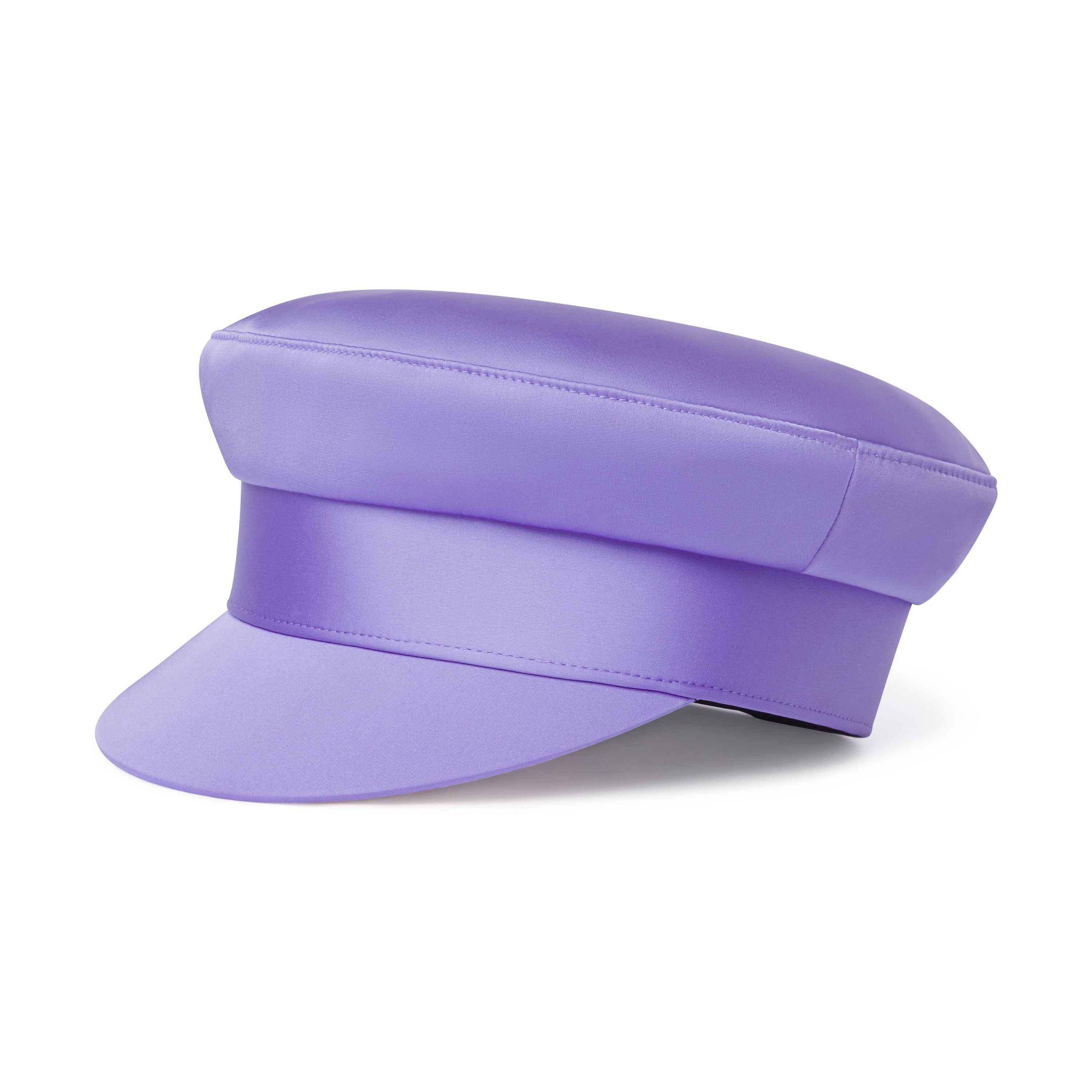 A violet purple modern structured sailor cap with a soft curving visor, finished with signature detail and brushed gold hardware at the back band.