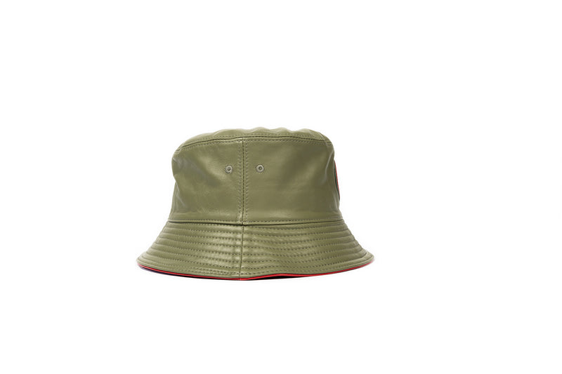 Leather Bucket Hat (Olive Green)
