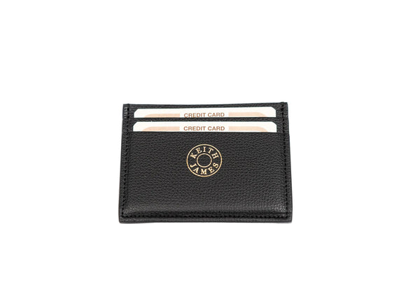 Black cardholder with brand logo on a white background