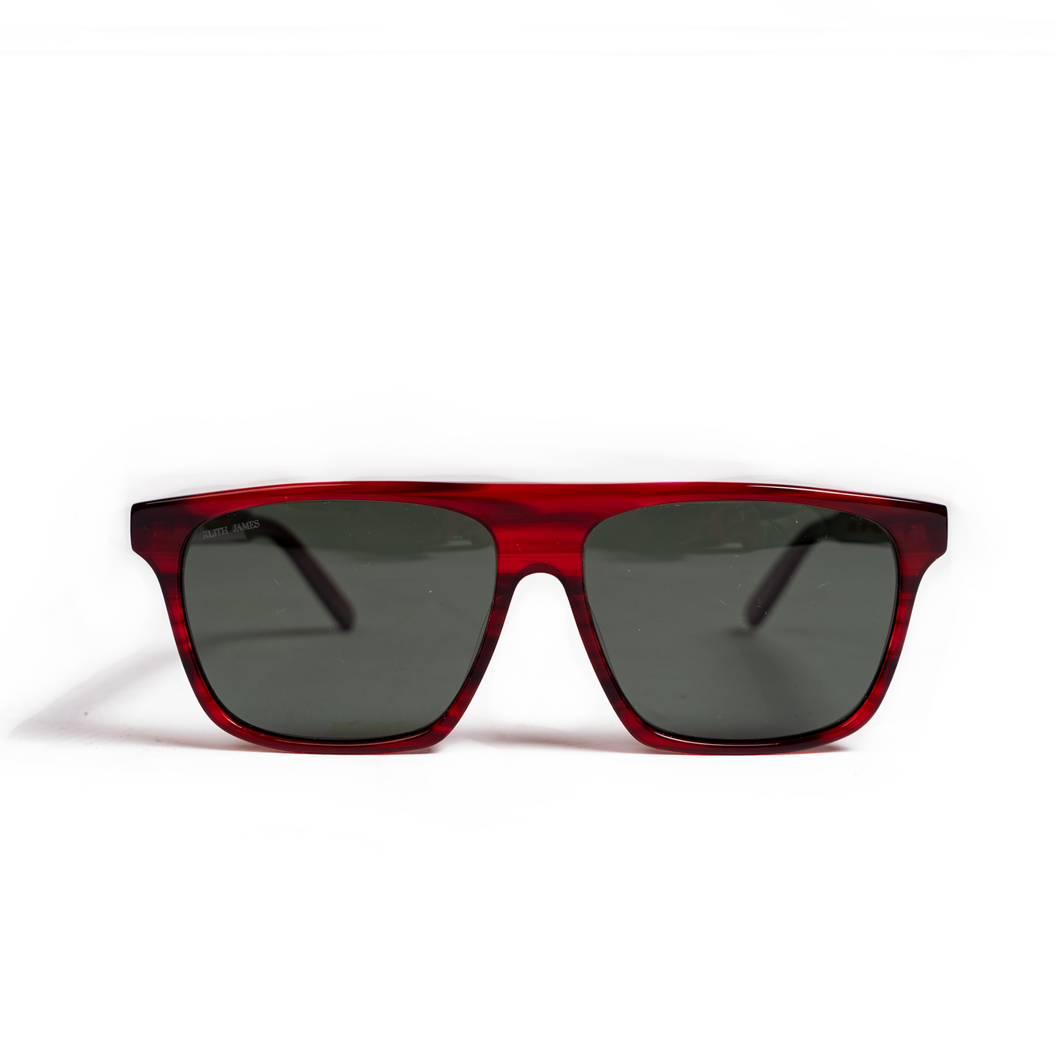 A pair of red Havana sunglasses with dark brown polarized mineral glass lenses, displayed against a white background.